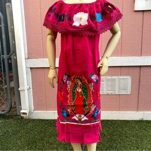 Mexican Girls Dress- Virgen Mary embroidery/Vestido Mexicano Virgen de Guadalupe